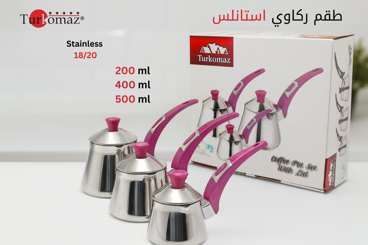 Turkomaz Stainless Steel Coffee Pot Set – 3 Pieces