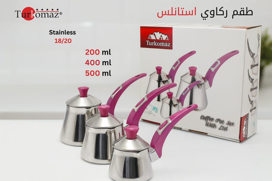 Turkomaz Stainless Steel Coffee Pot Set – 3 Pieces