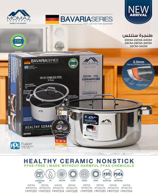 MOMAZ Bavaria Series Stainless Steel Casserole – Ceramic Nonstick
