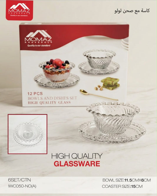 Momaz – Glass Bowl & Saucer Set – 12 PCS