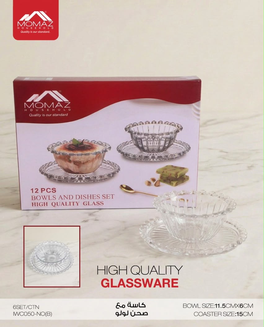 Momaz – Glass Bowl & Saucer Set – 12 PCS
