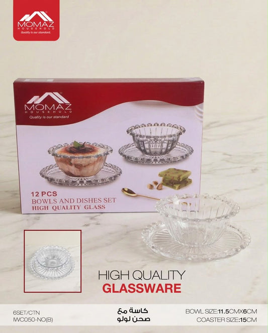 Momaz – Glass Bowl & Saucer Set – 12 PCS