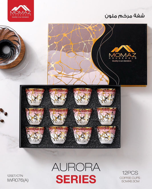 Momaz Aurora Series Coffee Cup Set – 12 Pieces (Pink Marble Design)