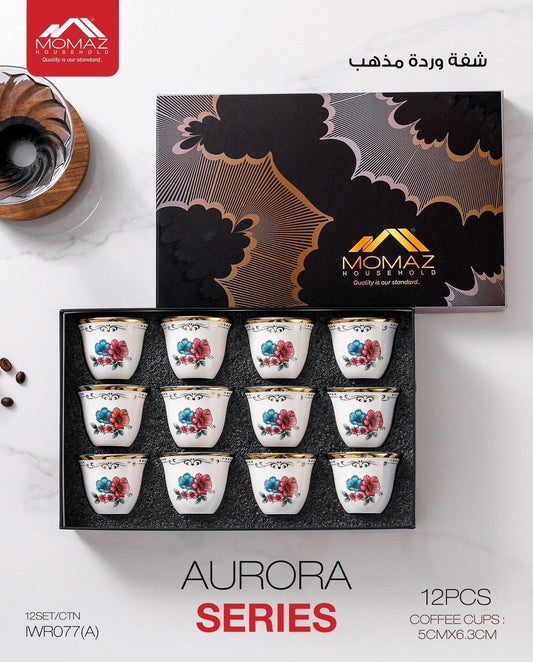 MOMAZ Aurora Series Coffee Cup Set – 12 Pieces (Golden Classic)