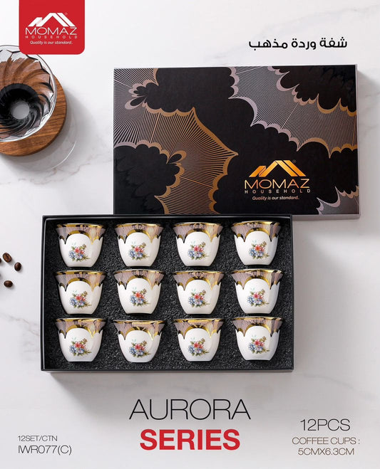 MOMAZ Aurora Series Coffee Cup Set – 12 Pieces (Golden Flower)
