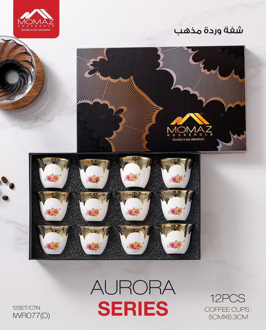 MOMAZ Aurora Series Coffee Cup Set – 12 Pieces (Golden Rose)