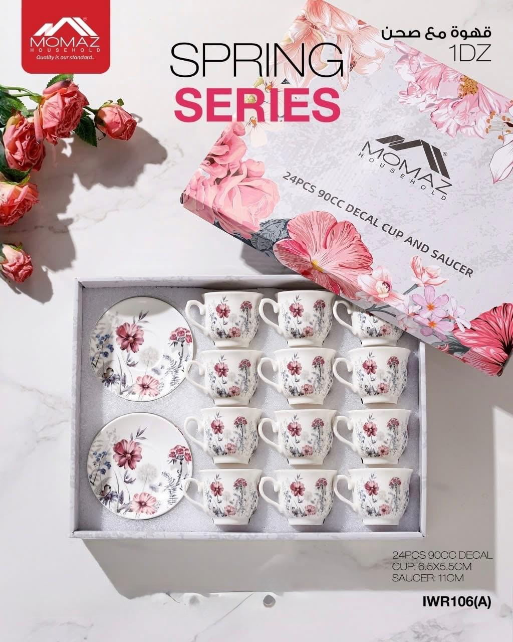 Momaz Spring Series Coffee Cup & Saucer Set – 24 Pieces