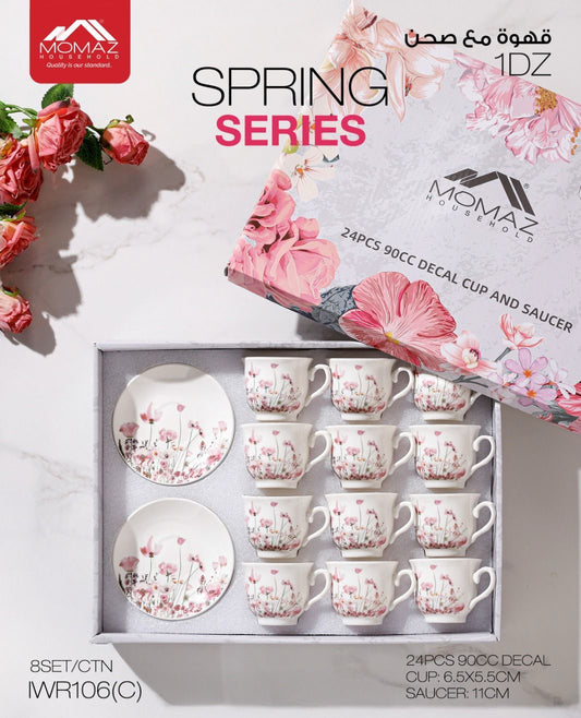 Momaz Spring Series Coffee Cup & Saucer Set – 12 Pieces