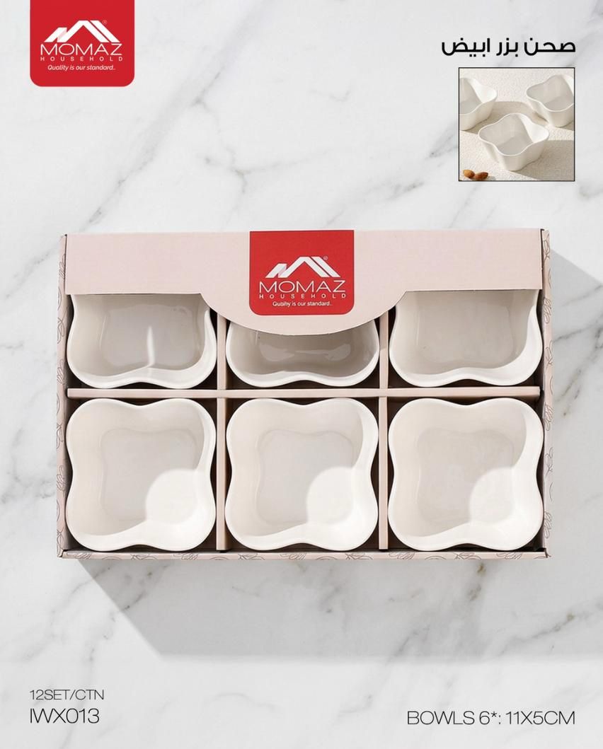 Momaz White Wavy Ceramic Bowl Set – 6 Pieces