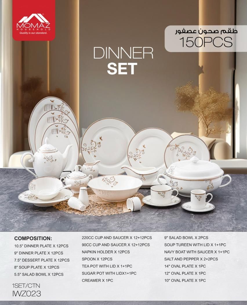 Momaz 150PCS Dinner Set – Luxury Gold Bird Collection