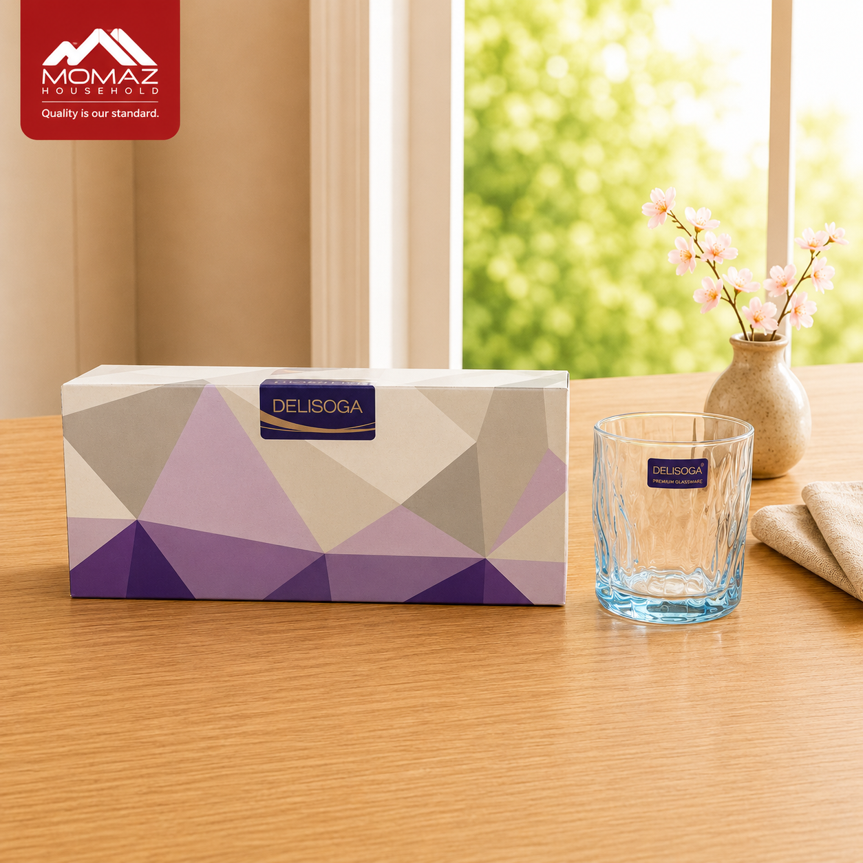 Momaz Delisoga Blue Glass Tumbler Cup Set 6-Pcs