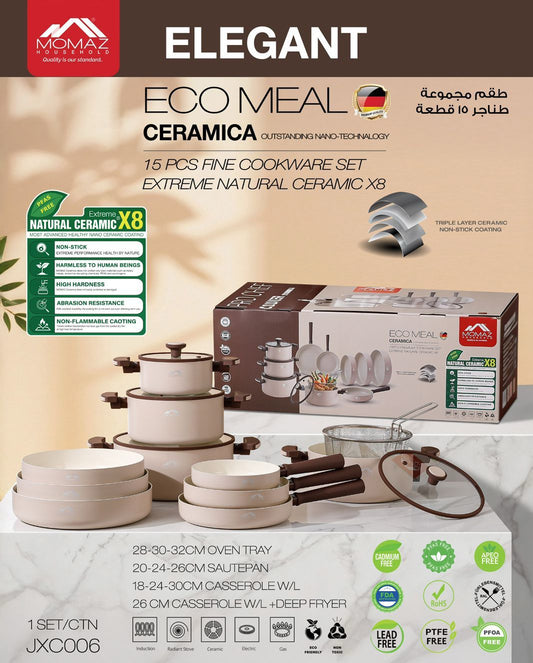 Momaz Elegant Eco Meal Ceramica 15 PCS Cookware Set