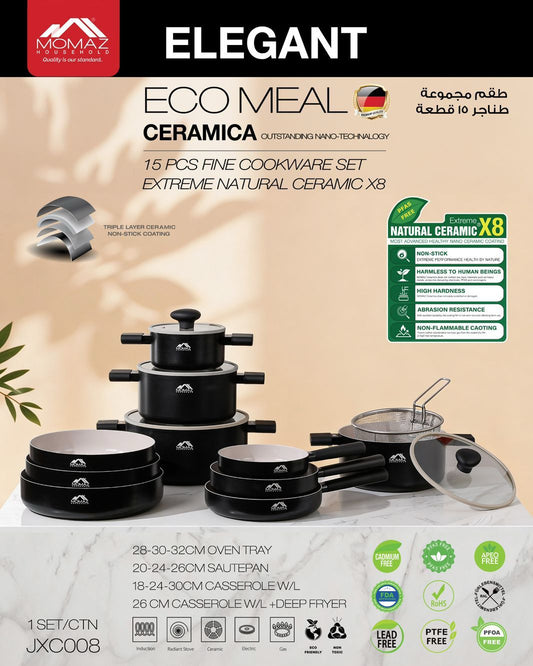 Momaz Elegant Eco Meal Ceramica 15 PCS Cookware Set