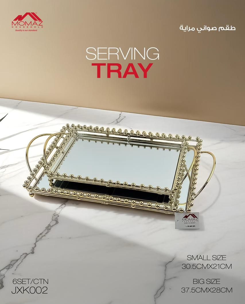 Momaz Mirror Serving Tray Set – Gold & Silver (JXK002)