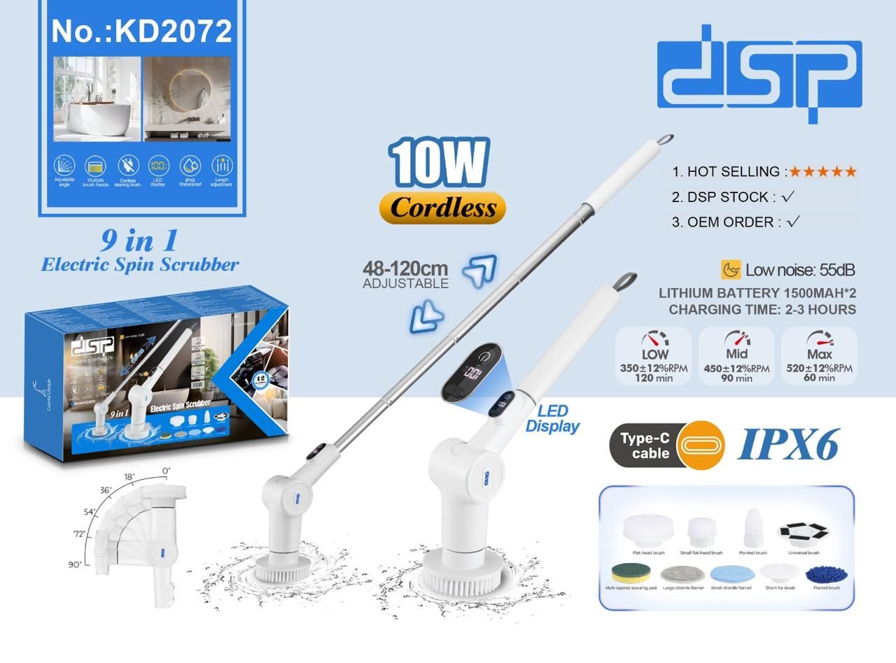 DSP 9-in-1 Electric Spin Scrubber – 10W Cordless (KD2072)