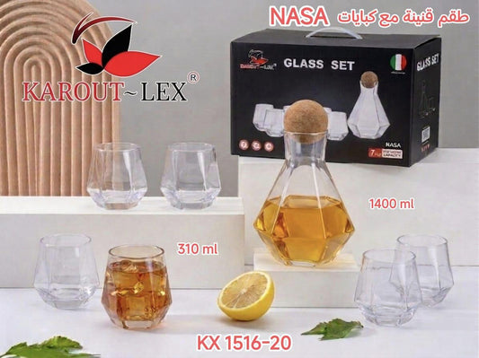 Karout-Lex NASA Glass Decanter & Cup Set – Clear 7 PCS