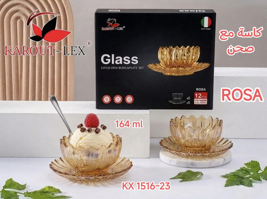 Karout-Lex Rosa Bowl & Plate Set – Amber 12 PCS