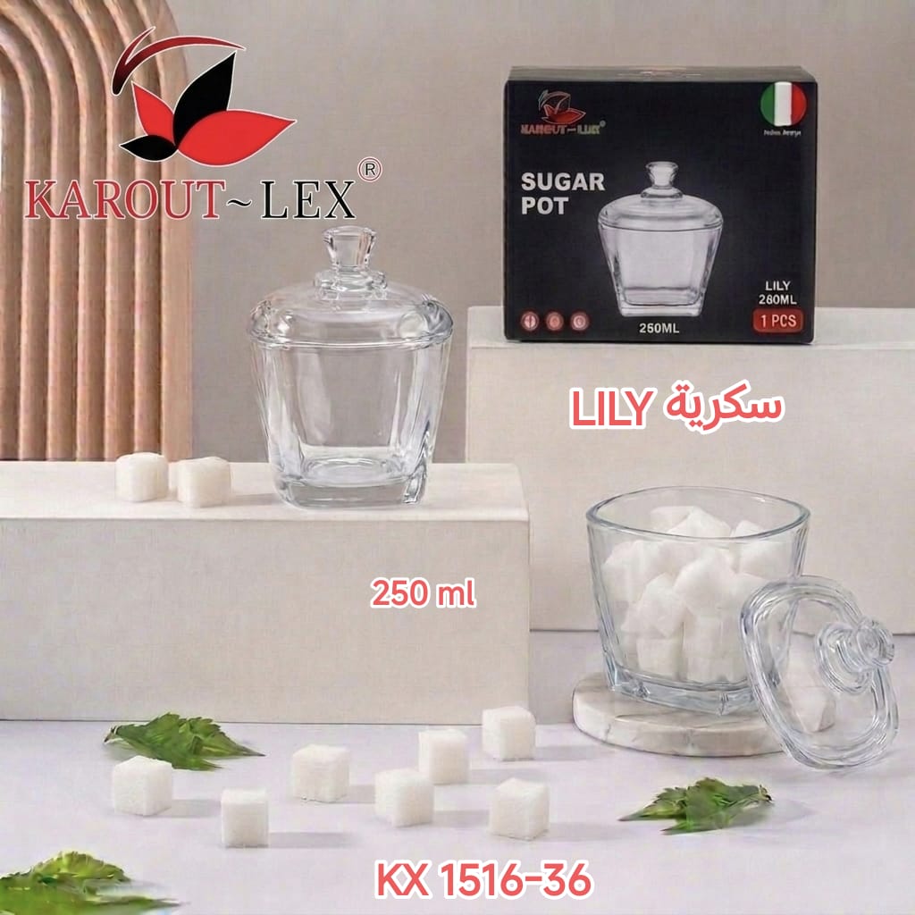 Karout-Lex Lily Sugar Pot – Clear Glass 250ml