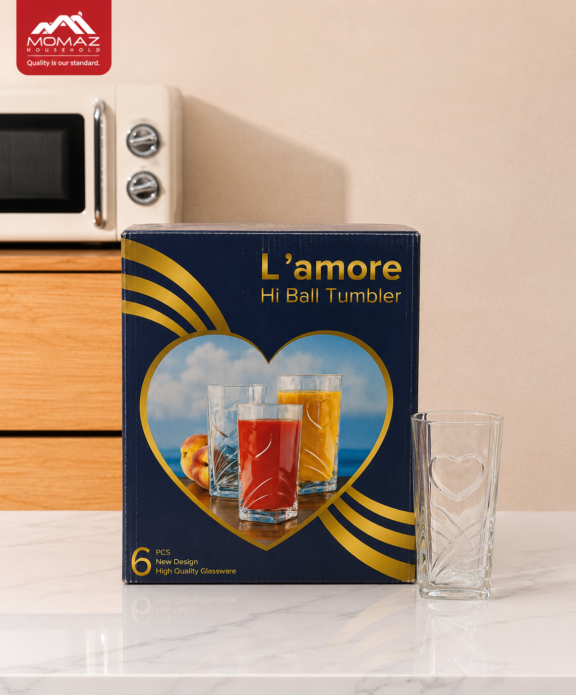Momaz L’amore Hi Ball Tumbler Glass Set – 6 PCS