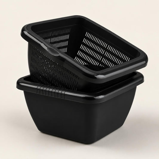 Momaz Square Bowl with Strainer Set 2-Pcs