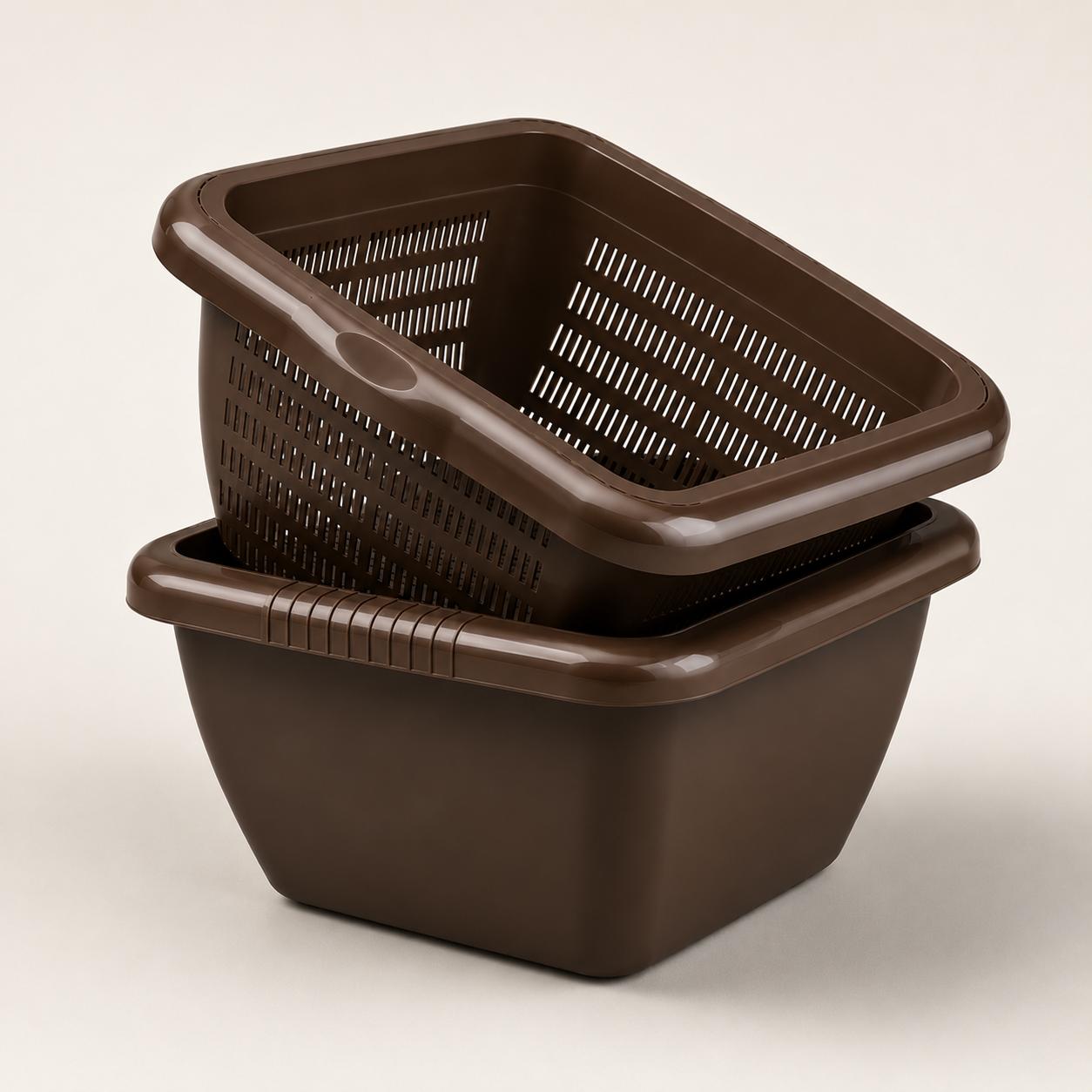 Momaz Square Bowl with Strainer Set 2-Pcs