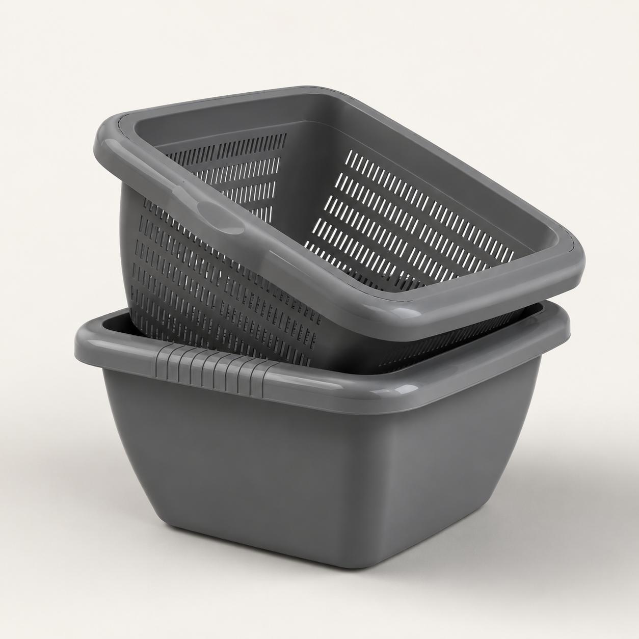 Momaz Square Bowl with Strainer Set 2-Pcs