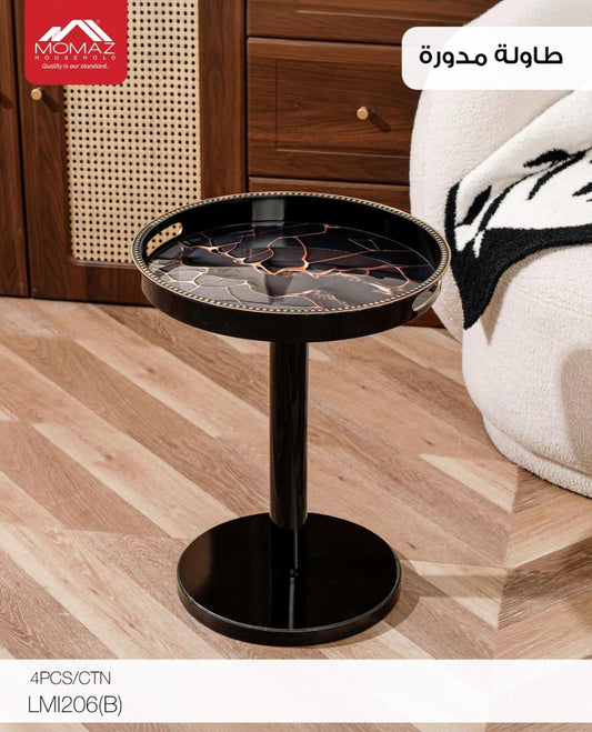Momaz Round Side Table – Luxury Black Marble Top (LMI206B)