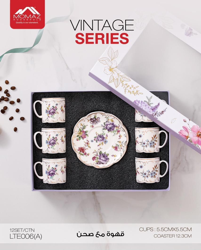 Momaz Coffee Cups Set with Saucer – Vintage Floral Series (6 Pieces) (LTE006(A))