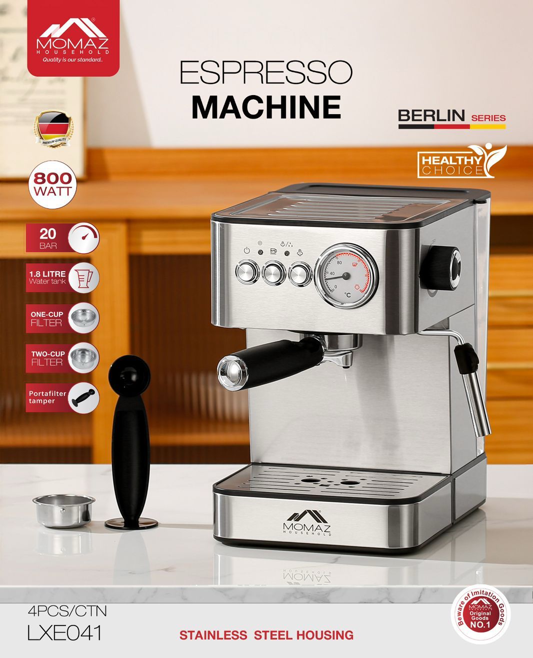 Momaz Espresso Machine LXE041 – Berlin Series – 800W