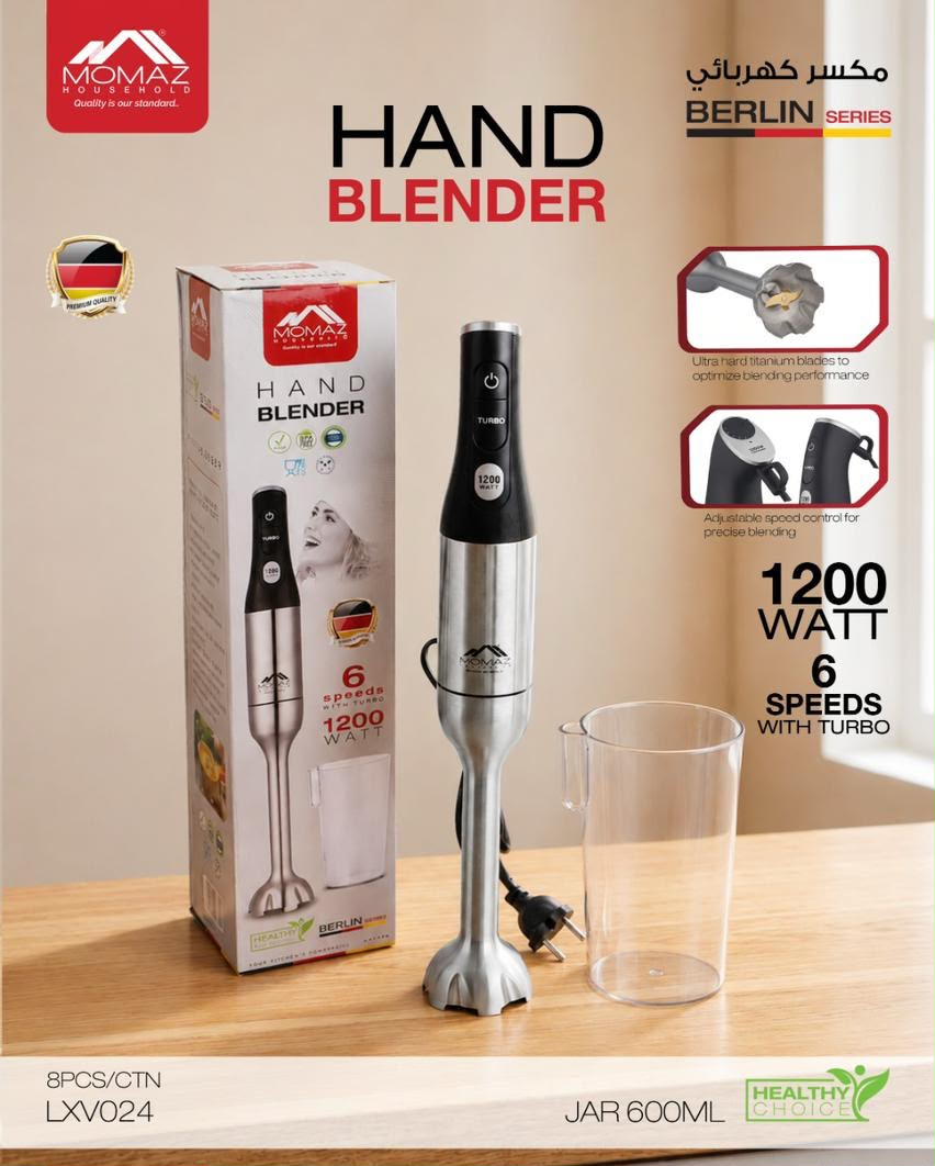MOMAZ Berlin Series Hand Blender – 1200W | 6 Speeds with Turbo