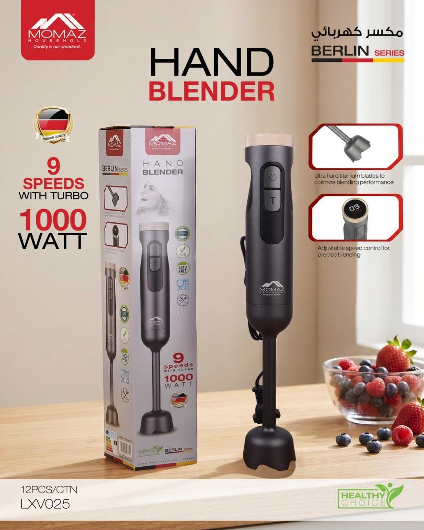 MOMAZ Berlin Series Hand Blender – 1000W | 9 Speeds with Turbo