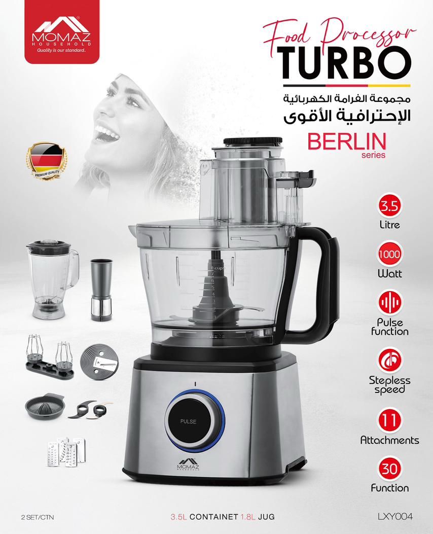 Momaz Berlin Series Turbo Food Processor 1000W – 3.5L Multifunction Kitchen Machine