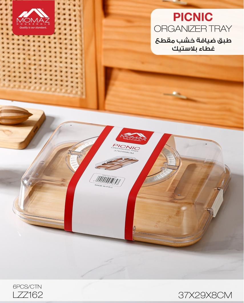 Momaz Picnic Organizer Tray with Lid – Wooden Design (LZZ162)