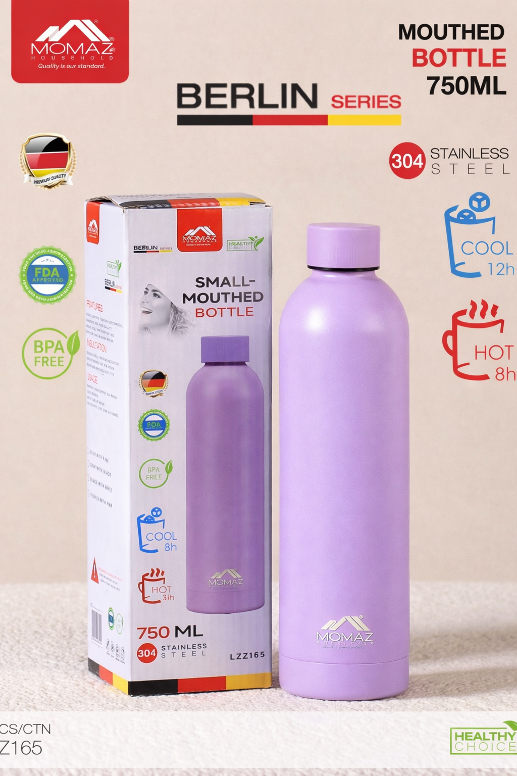 MOMAZ Berlin Series – Mouthed Bottle 750ML (Multi Colors)