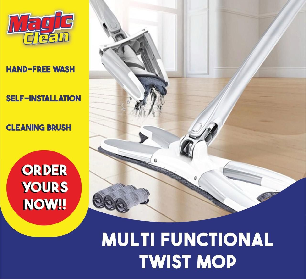Magic Clean Multifunctional Twist Mop – Hand-Free Wash System