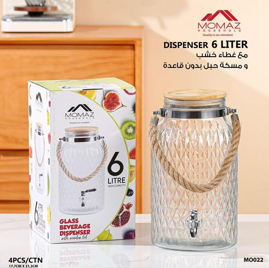 Momaz Glass Beverage Dispenser – 6 Liter