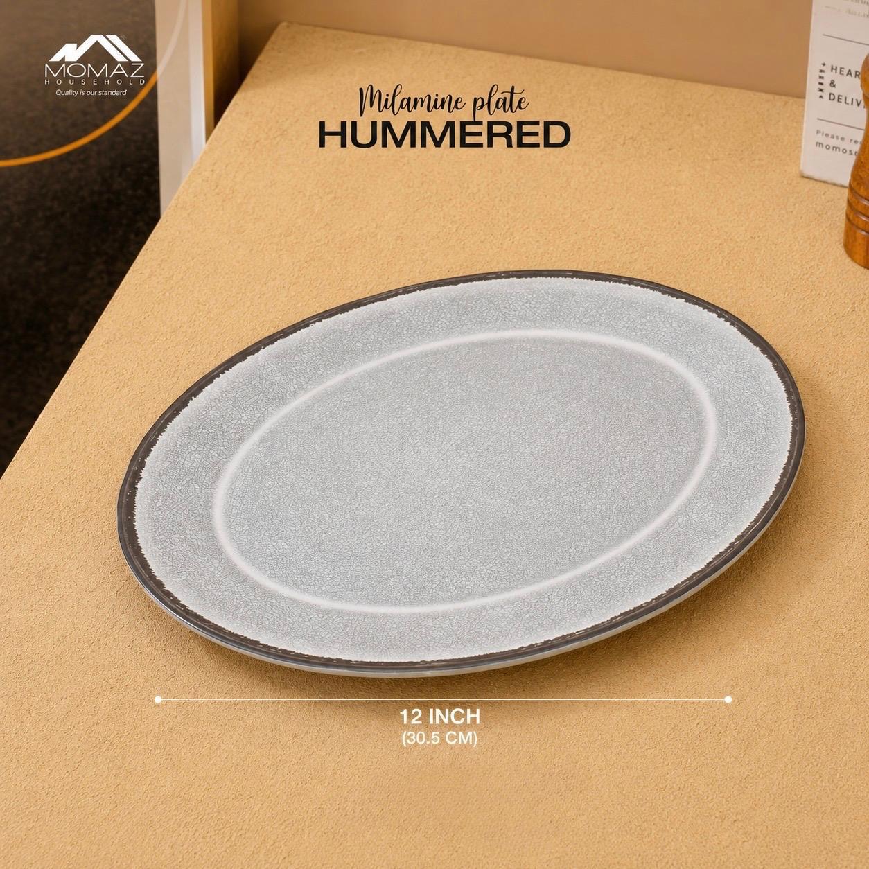 Momaz Hammered Melamine Oval Plate – Grey
