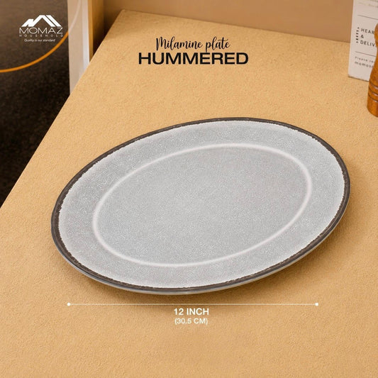 Momaz Hammered Melamine Oval Plate – Grey