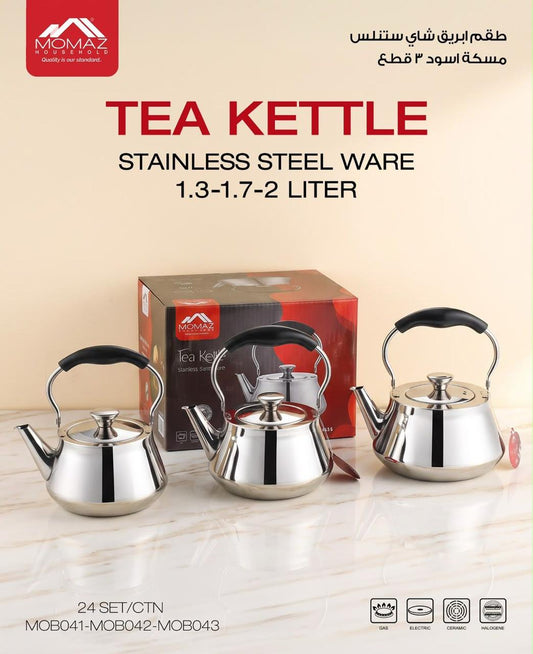 Momaz Stainless Steel Tea Kettle – 3-Pcs – 1.3L, 1.7L &amp; 2L