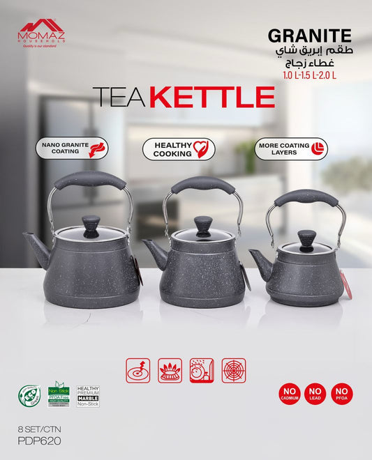 MOMAZ Granite Tea Kettle – Grey with Glass Lid