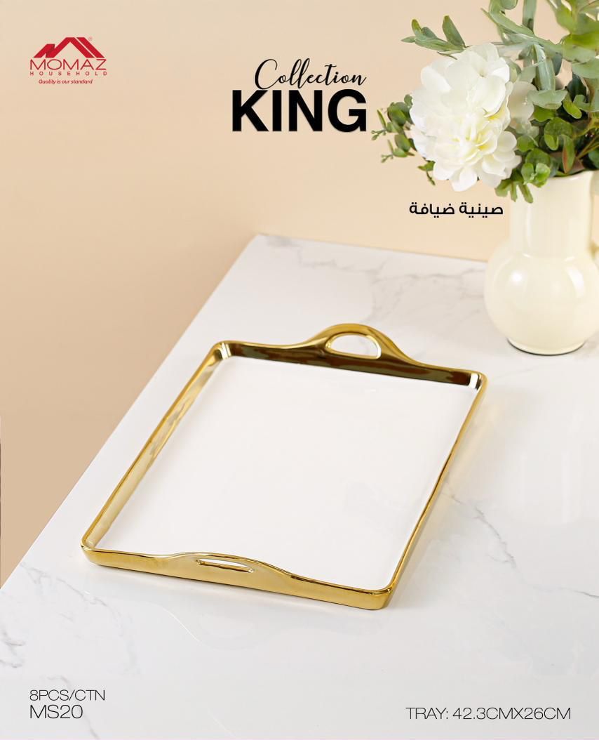 MOMAZ King Collection Serving Tray – Gold Handle Design