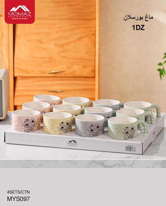 MOMAZ Porcelain Mug Set – 12PCS (Floral Pastel Edition)