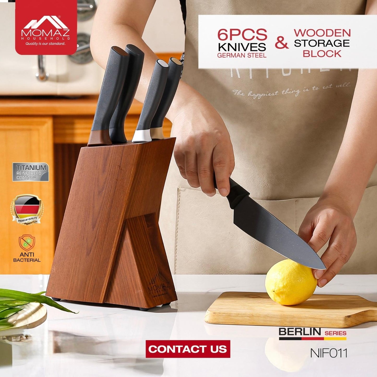 Momaz Kitchen Knife Set with Bamboo Storage Block – Berlin Series