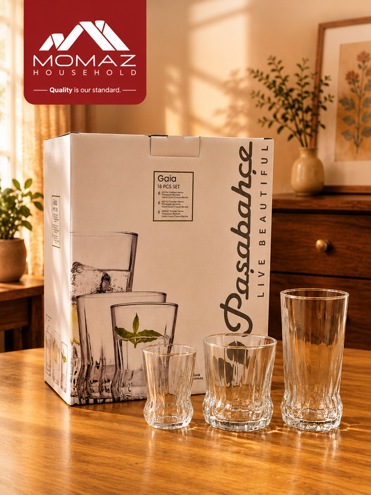 Momaz Paşabahçe Gaia Glass Cups Set – 18 Pieces