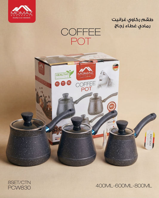 MOMAZ Coffee Pot – Grey Granite with Glass Lid