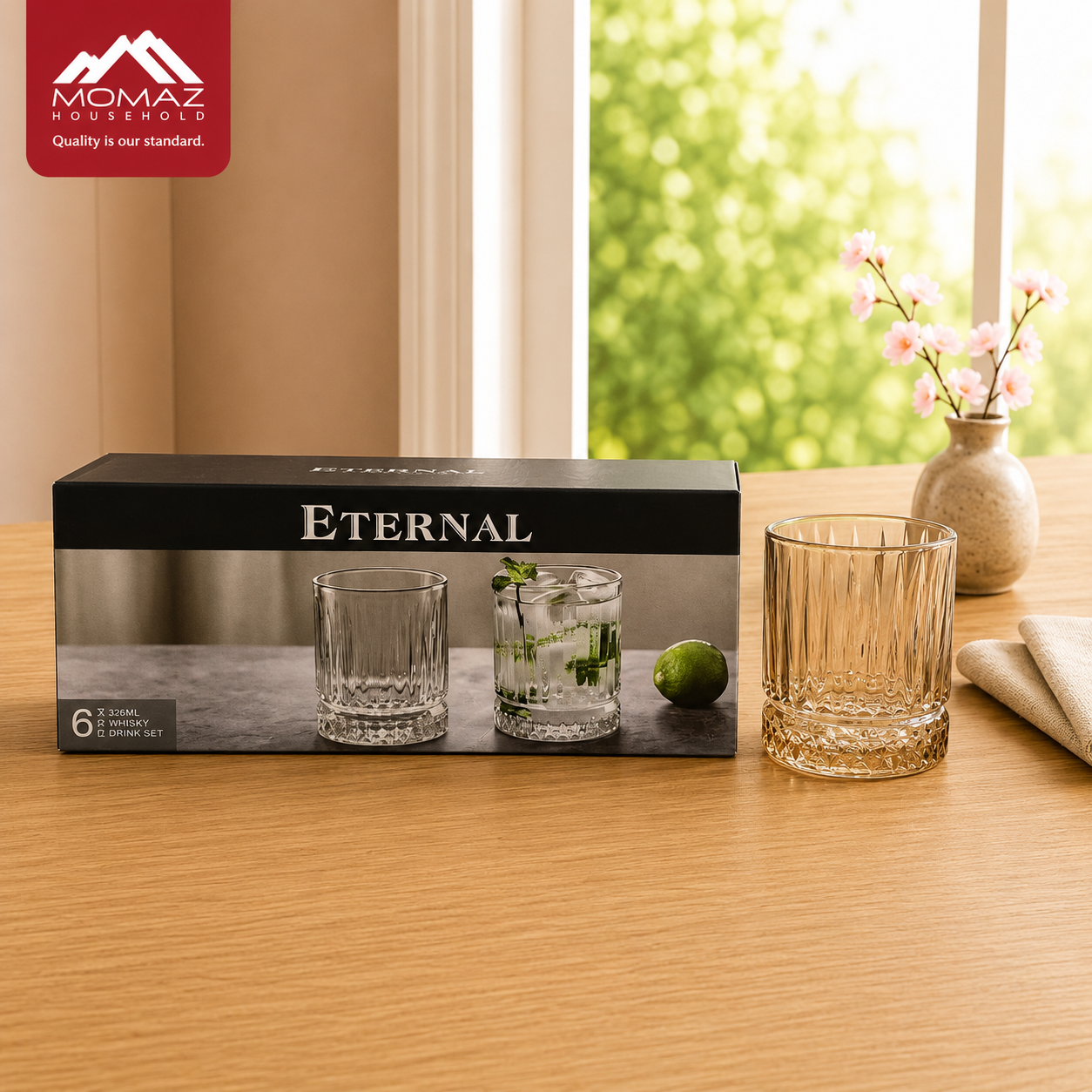 Momaz Eternal Whiskey Glass Cup Set – 326ML | 6 PCS