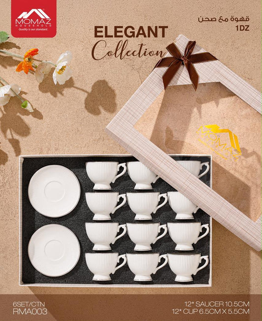 Momaz Elegant Collection Coffee Cup & Saucer Set – 12 Pieces