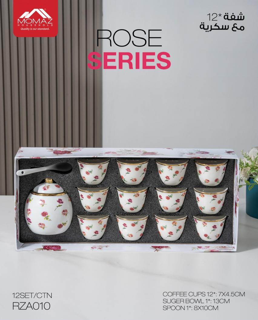 Momaz Rose Series Coffee Cup Set with Sugar Bowl – 12 Pieces