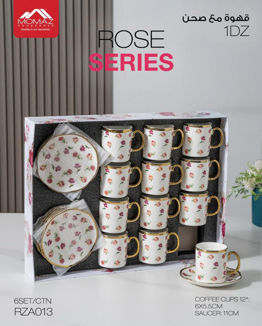 Momaz Rose Series Coffee Cup Set with Saucers – 12 Pcs