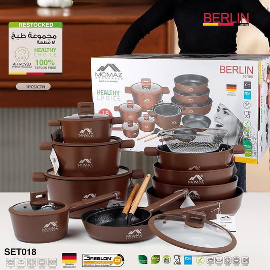 Berlin Pro Cookware Set by Momaz – Swiss Technology Coatings (18 PCS)